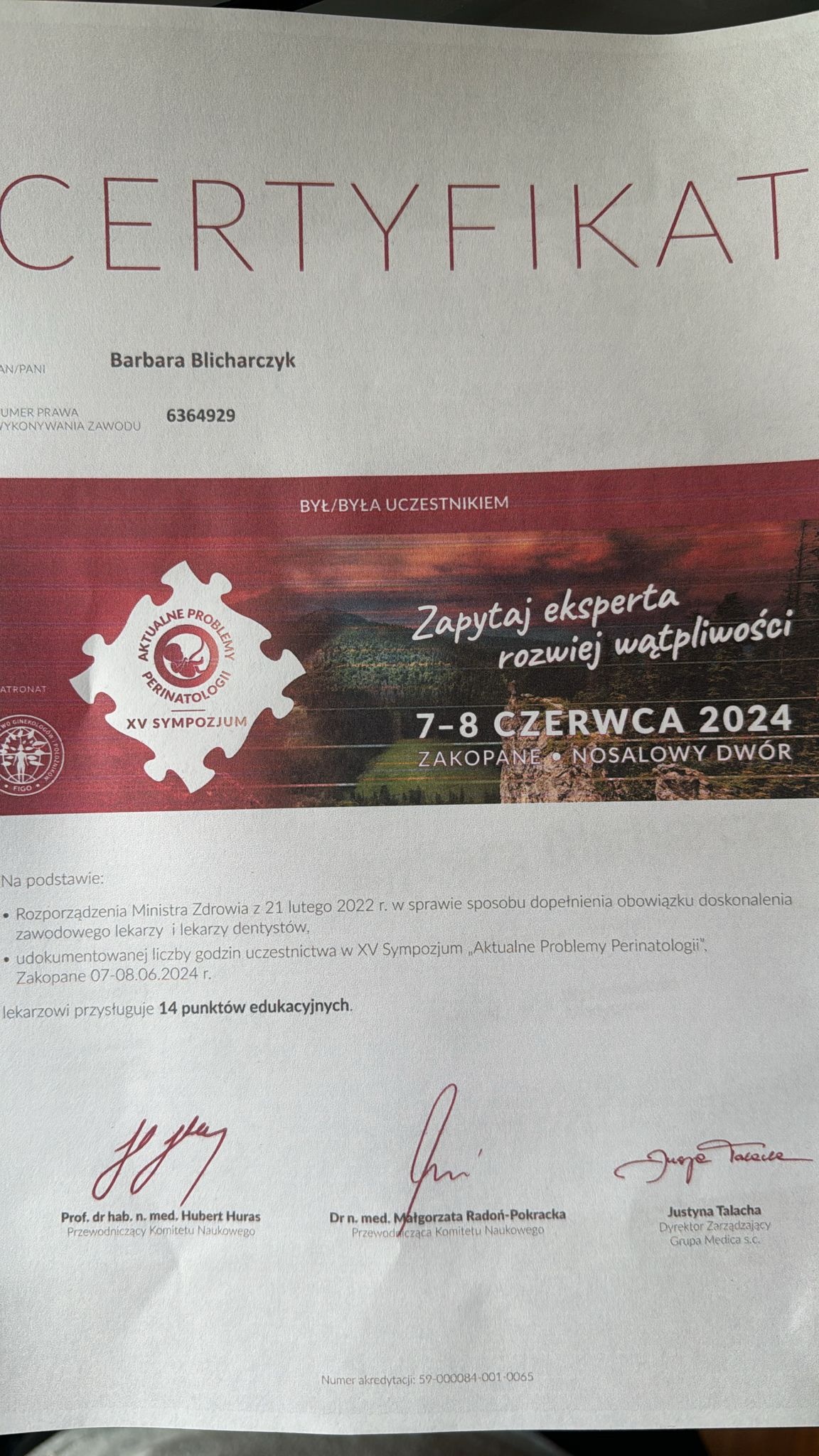 XV Sympozjum Aktualne Problemy Perinatologii